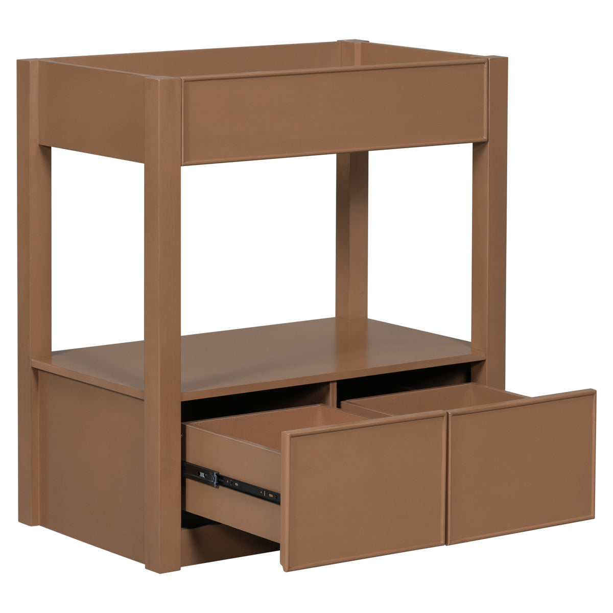 30" Bathroom Vanity Without Sink Top, Cabinet Base Only, Open Storage Shelf And Two Drawers, Brown Brown Solid Wood Mdf