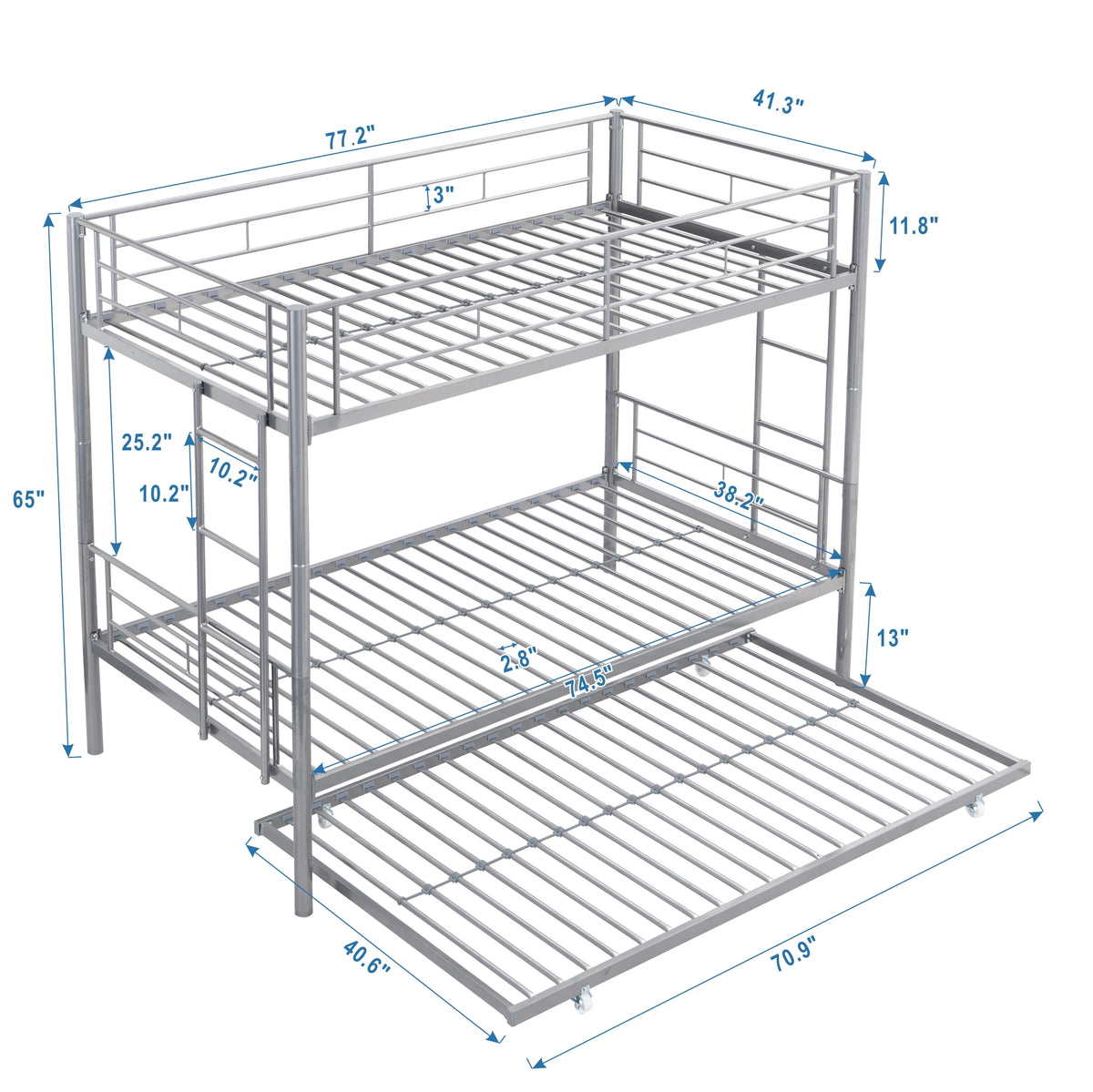 Metal Bunk Bed With Trundle Silver Silver Metal