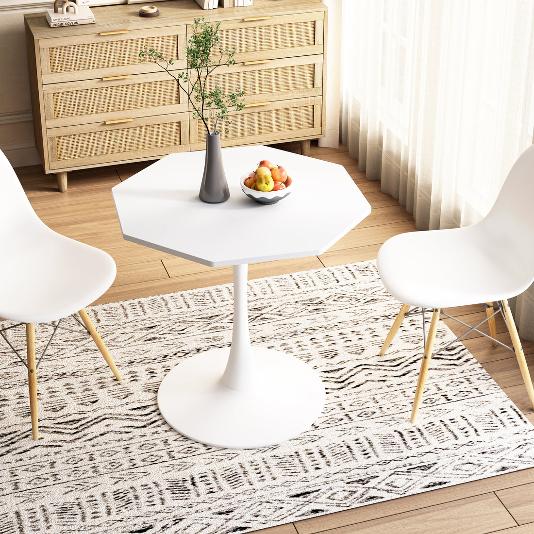 31.50"Modern Octagonal Coffee Table With Mdf Table Top,Metal Base, For Dining Room, Kitchen, Living Room,White White Mdf