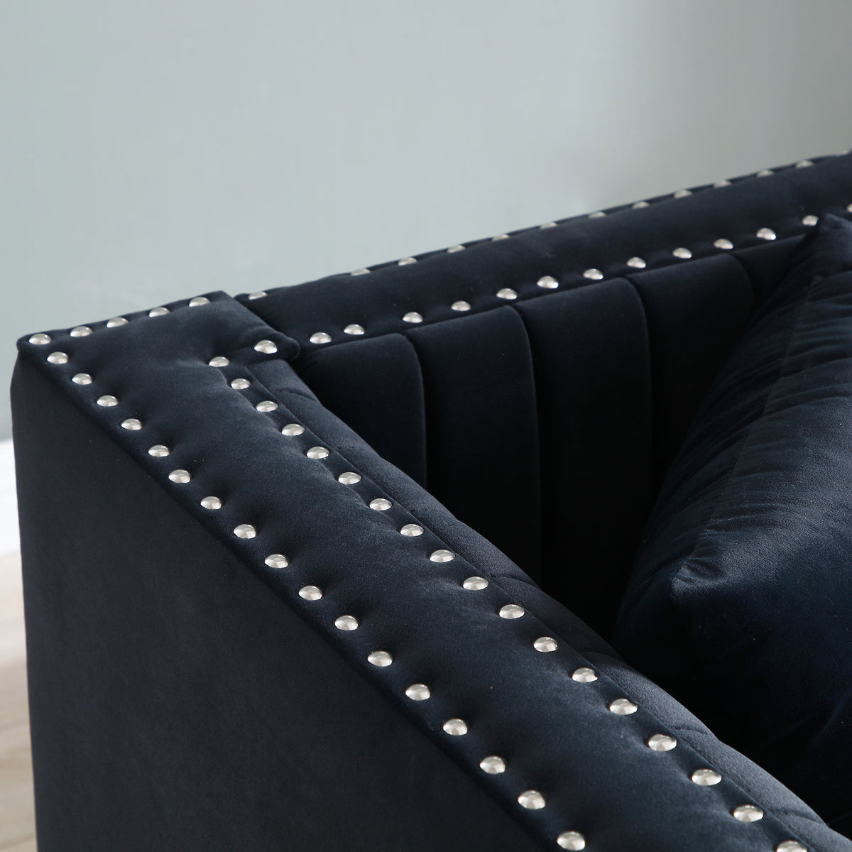 Contemporary Vertical Channel Tufted Velvet Sofa Loveseat Set Modern Upholstered 2Pcs Set Couch For Living Room Apartment With 4Pillows,Black Black Velvet