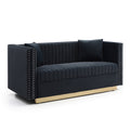 Contemporary Vertical Channel Tufted Velvet Sofa Loveseat Set Modern Upholstered 2Pcs Set Couch For Living Room Apartment With 4Pillows,Black Black Velvet