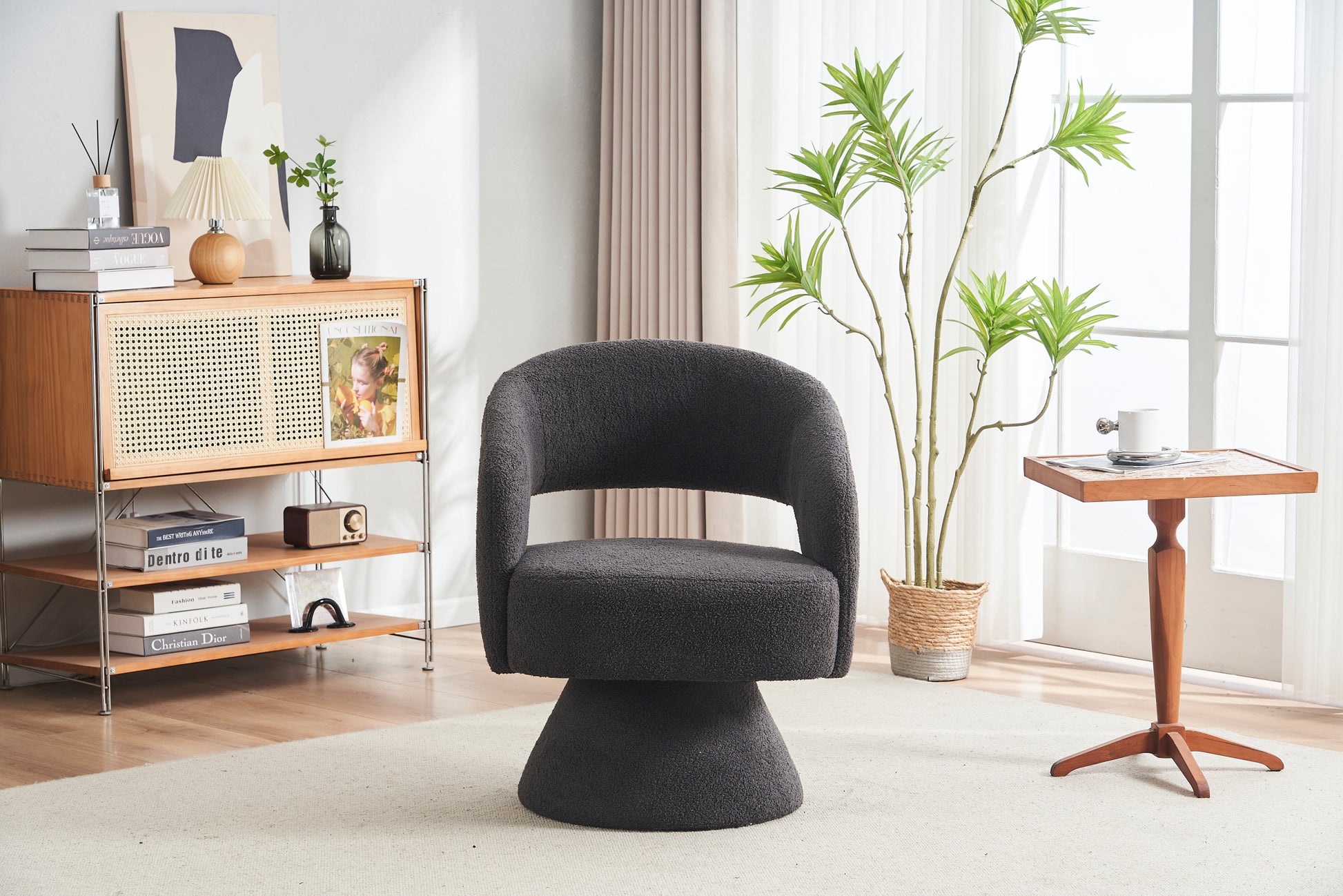 Swivel Accent Chair Armchair, Round Barrel Chair In Fabric For Living Room Bedroom,Grey Teddy Grey Teddy Foam Faux Fur