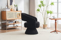 Swivel Accent Chair Armchair, Round Barrel Chair In Fabric For Living Room Bedroom,Black Teddy Black Foam Faux Fur