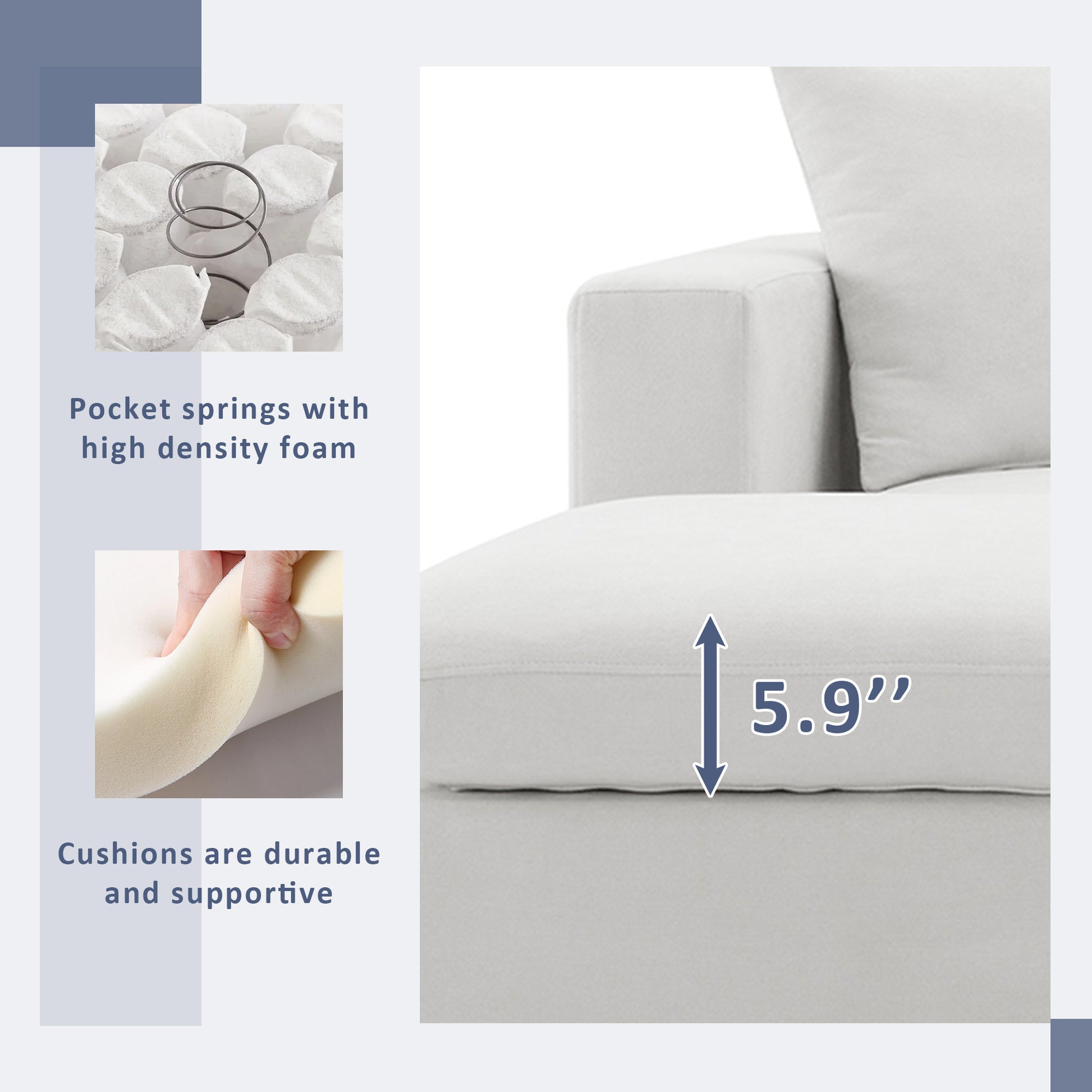 100.4*64.6" Modern Sectional Sofa,L Shaped Couch Set With 2 Free Pillows,4 Seat Polyester Fabric Couch Set With Convertible Ottoman For Living Room, Apartment, Office,4 Colors White Polyester 3 Seat
