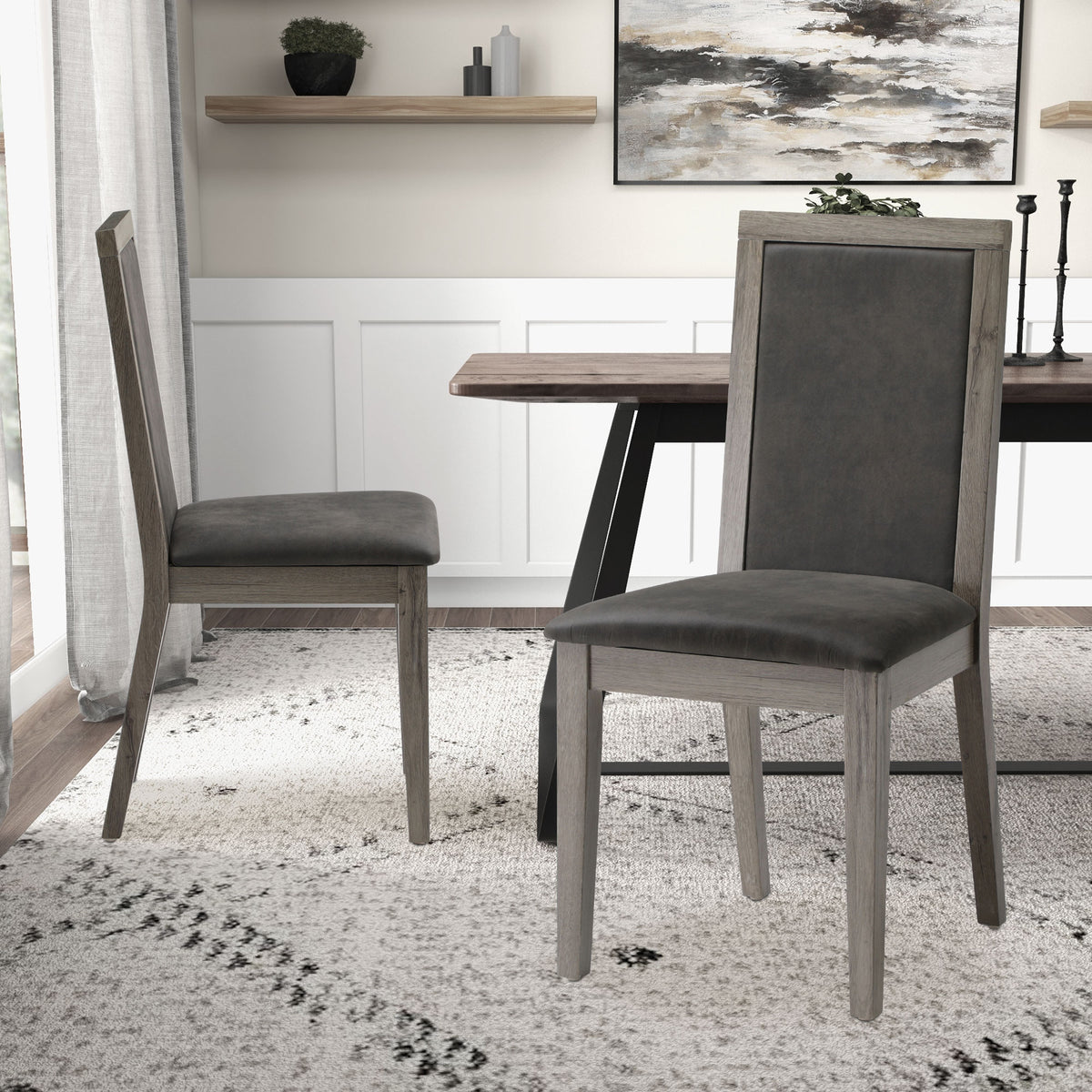 Dining Chairs Set Of 2 Wood Dining Room Chair With Mdf Sponge Back, Kitchen Room Chair Side Chair, Light Grey Base With Grey Cushion Dark Gray Foam Wood