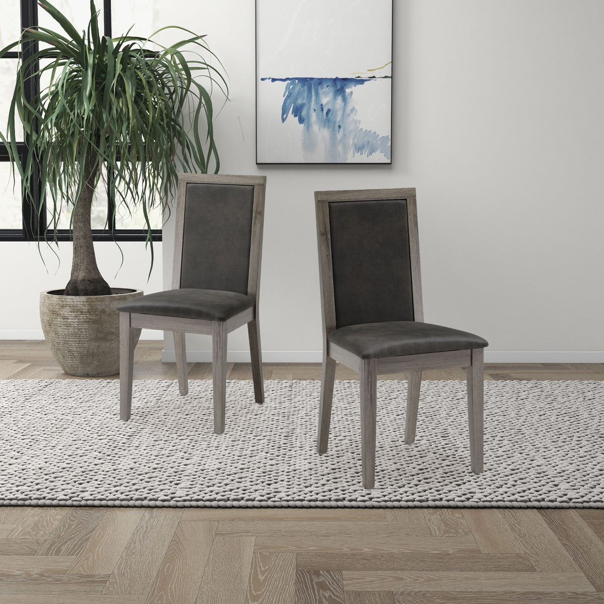 Dining Chairs Set Of 2 Wood Dining Room Chair With Mdf Sponge Back, Kitchen Room Chair Side Chair, Light Grey Base With Grey Cushion Dark Gray Foam Wood
