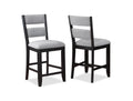 2Pc Set Black Farmhouse Style Ladder Back Counter Height Side Chair Stool Gray Color Upholstered Seat And Back Dining Room Wooden Furniture Black Dining Room Contemporary,Farmhouse Dining Chairs Ladder Back Wood