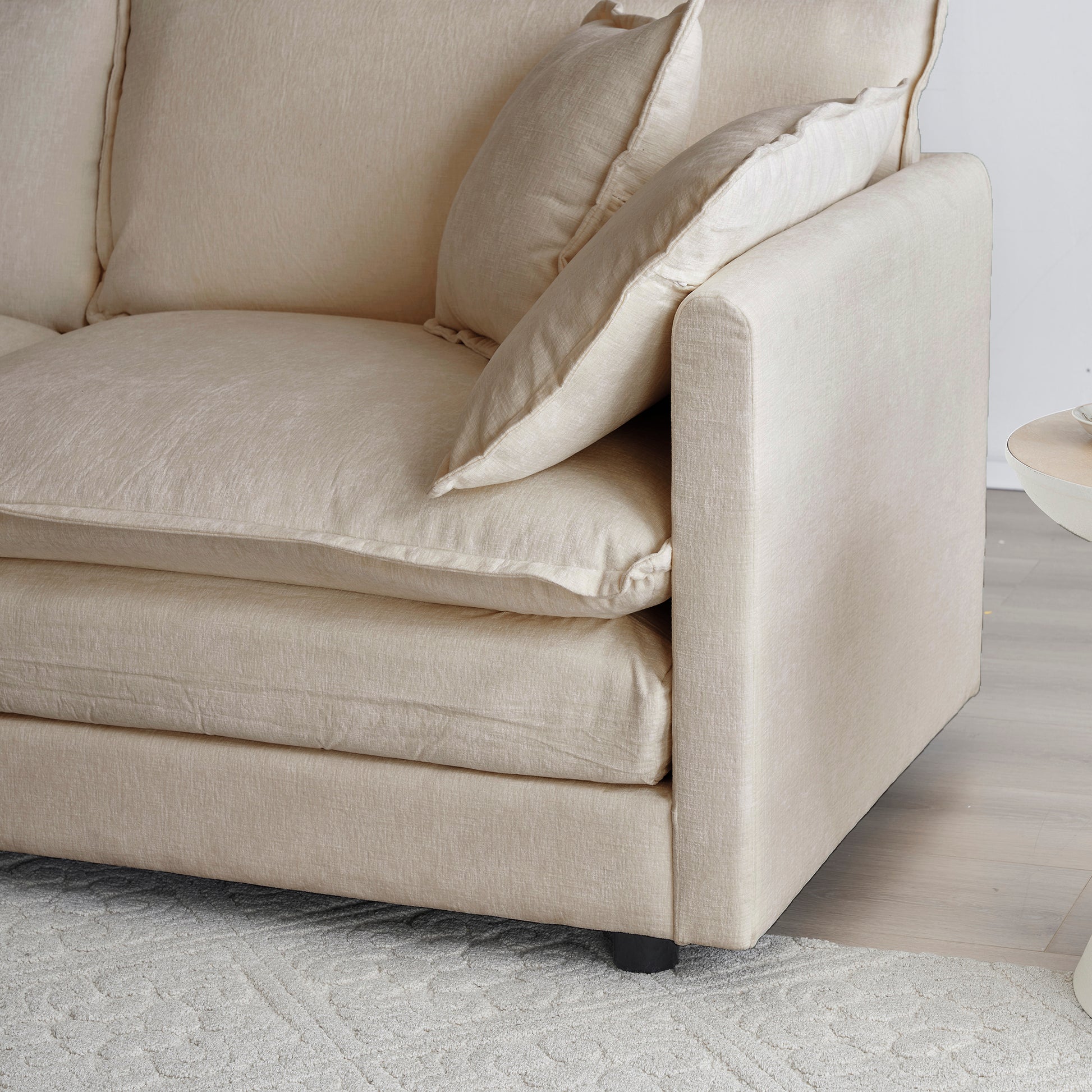 Comfy Deep Single Seat Sofa Upholstered Reading Armchair Living Room Chair Beige Chenille Fabric1 Toss Pillow Beige Chenille 1 Seat