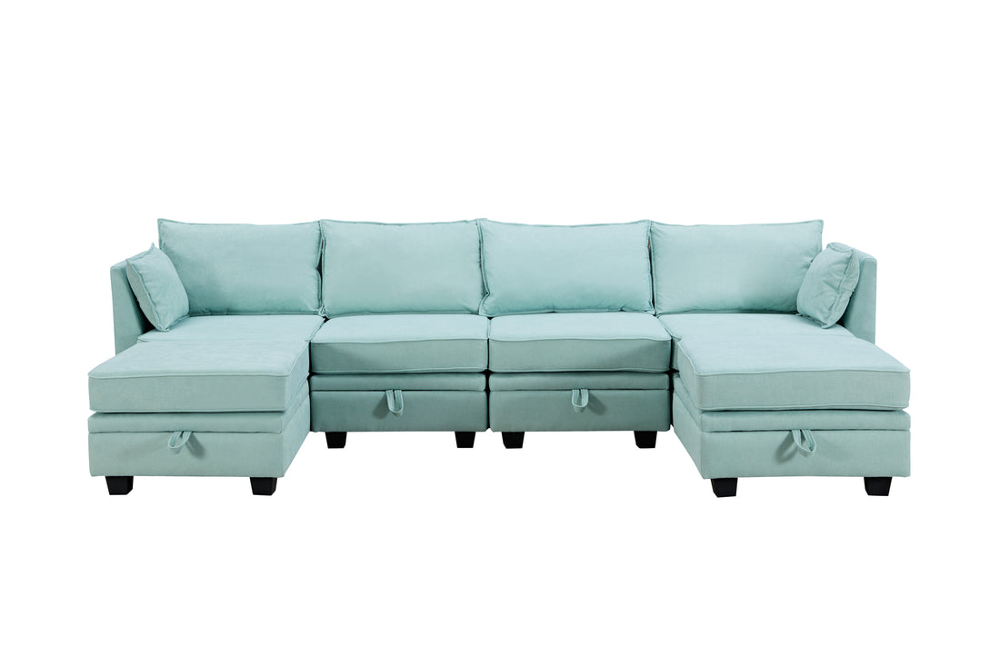 Modern Large U Shape Modular Sectional Sofa, Convertible Sofa Bed With Reversible Chaise For Living Room, Storage Seat Light Green Linen