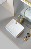 White With Gold Trim Vessel Bathroom Sink Basin In White Ceramic Single Basin Ceramic Farmhouse Kitchen Sink With Basket Strainer White Ceramic