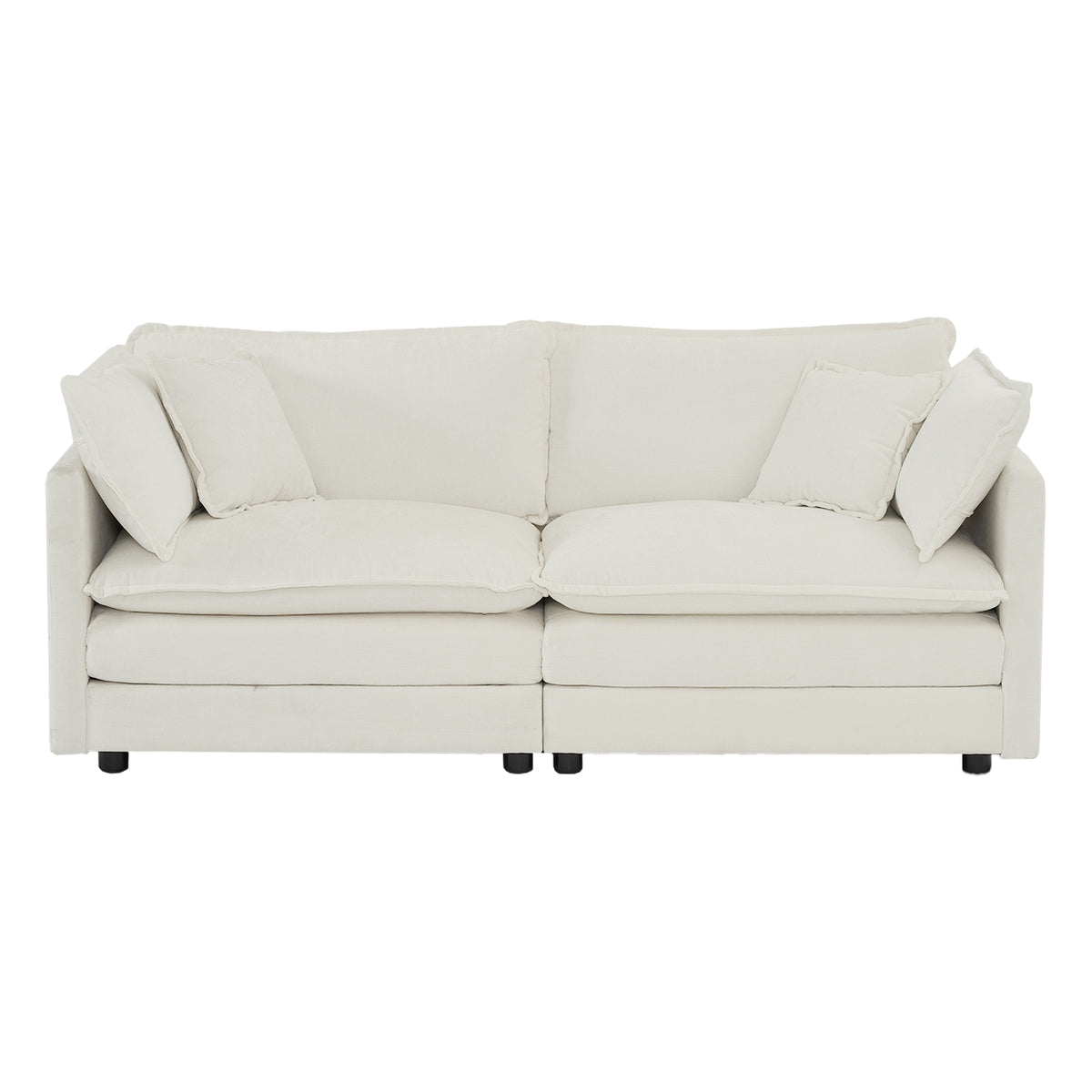 Modern Fabric Loveseat Sofa Couch For Living Room, Upholstered Large Size Deep Seat 2 Seat Sofa With 4 Pillows ,White Chenille White Chenille 2 Seat