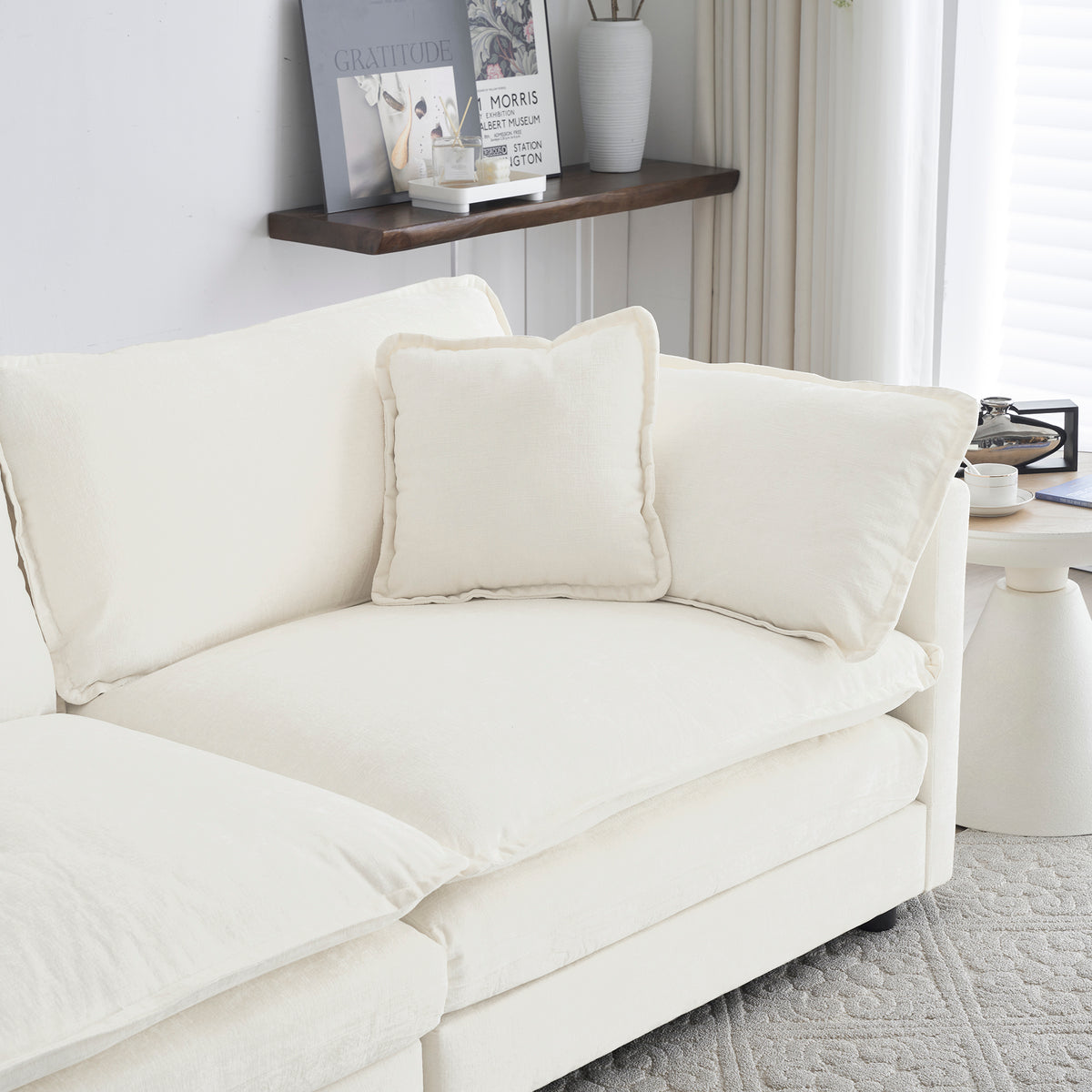 4 Piece Upholstered Sectional Sofa, 1 Piece Of 2 Seater Sofa And 2 Piece Of Ottomans2 Seater Loveseat Lounge With Ottomanswhite Chenille White Chenille 2 Seat
