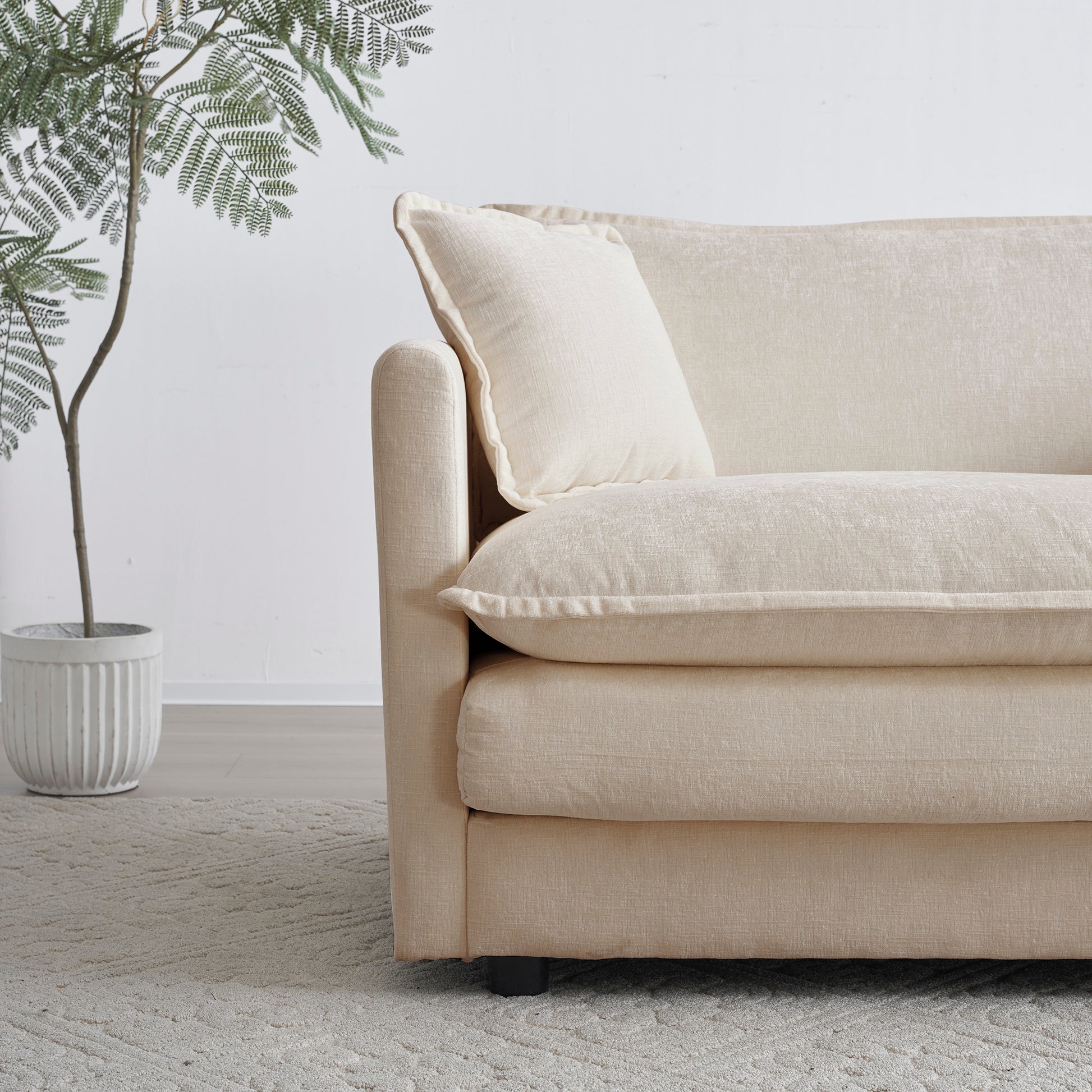 Chenille Fabric Ottomans Footrest To Combine With 2 Seater Sofa, 3 Seater Sofa And 4 Seater Sofa, Beige Beige Chenille
