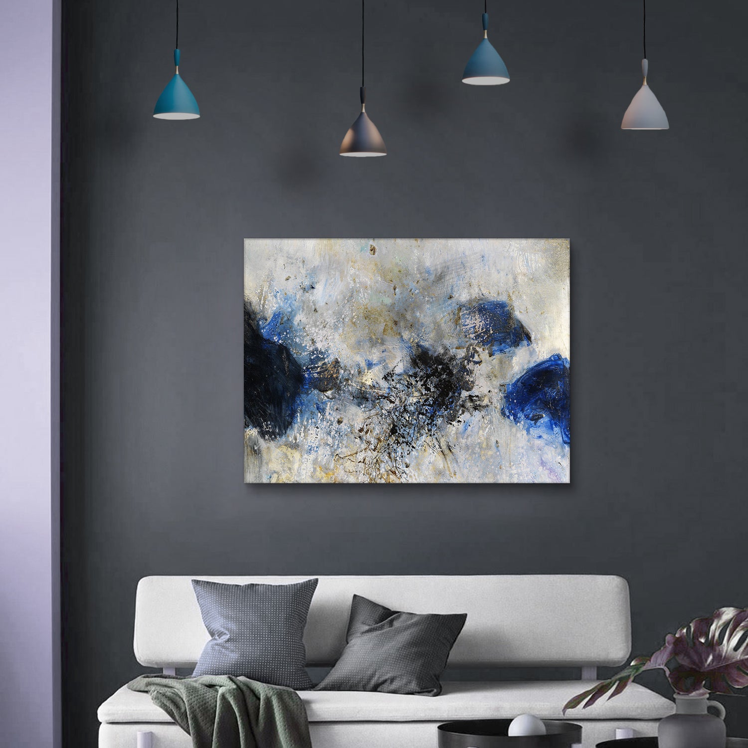Framed Canvas Wall Art Decor Abstract Style Painting,Blue And White Color Painting Decoration For Office Living Room, Bedroom Decor Ready To Hang Rectangle Framed Multicolor Oversized 41In Canvas