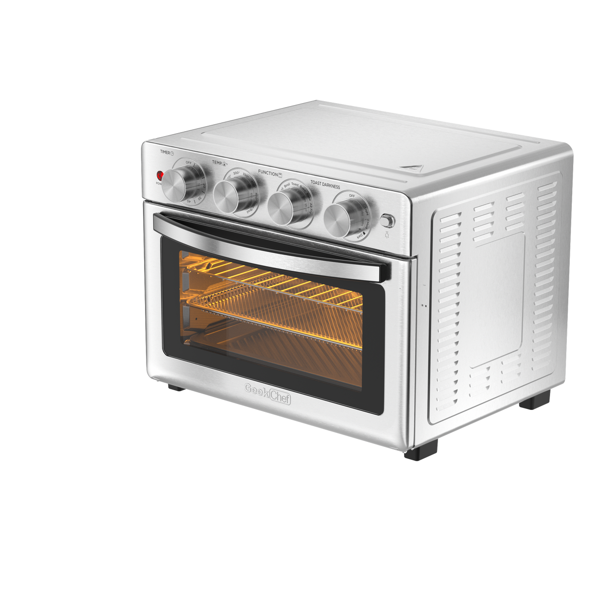 Geek Chef 6 Slice 26Qt 26L Air Fryer Fry Oil Free, Extra Large Toaster Oven Combo, Air Fryer Oven, Roast, Bake, Broil,Convection Countertop Oven, Accessories Included, Stainless St Ban On Silver Stainless Steel