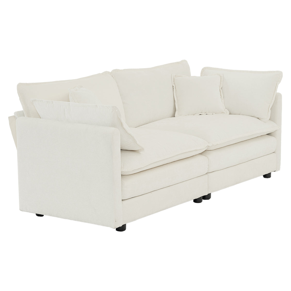 Modern Fabric Loveseat Sofa Couch For Living Room, Upholstered Large Size Deep Seat 2 Seat Sofa With 4 Pillows ,White Chenille White Chenille 2 Seat