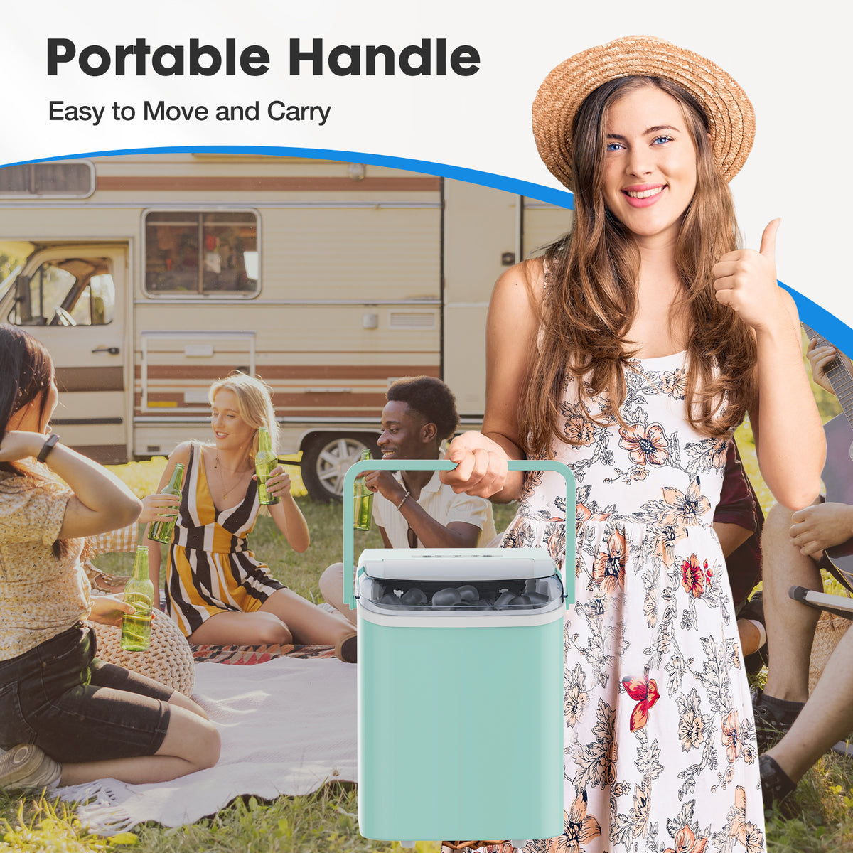 Small Portable Home Use Ice Maker,Green Green Iron