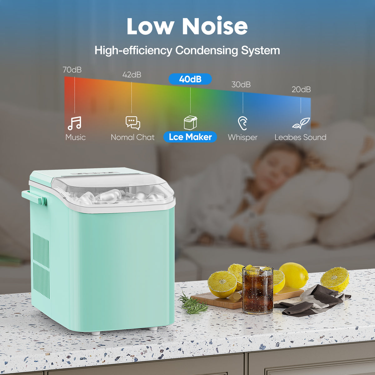 Small Portable Home Use Ice Maker,Green Green Iron