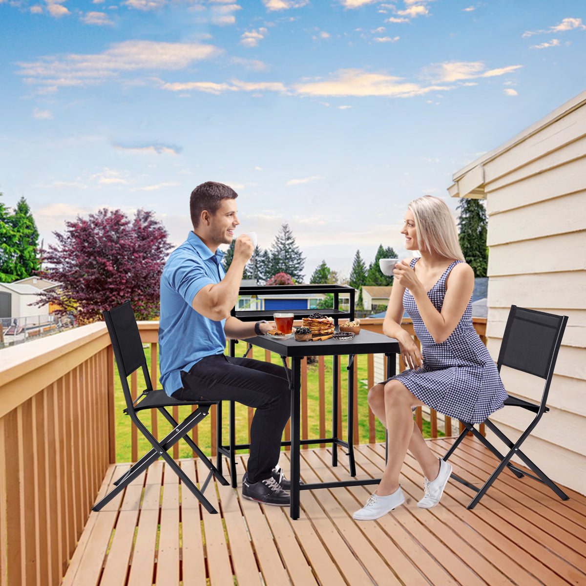 3Pcs Patio Bistro Set, Patio Set Of Foldable Patio Table And Chairs,Outdoor Patio Furniture Sets,Black No Complete Patio Set Black Rust Resistant Frame Garden & Outdoor 2 Person Seating Group Steel Steel