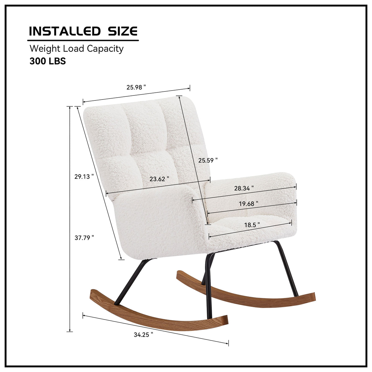 Comfy Upholstered Lounge Chair Rocking Chair With High Backrest, For Nursing Baby, Reading, Napping Off White Off White Foam Boucle