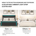 Queen Platform Bed Frame With High Headboard, Velvet Upholstered Bed With Deep Tufted Buttons, Adjustable Colorful Led Light Decorative Headboard, Wide Wingbacks,Black Queen Black Velvet