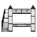 Metal Twin Over Twin Castle Shaped Bunk Bed With Wardrobe And Multiple Storage, Black White Box Spring Not Required Twin White Black Metal Bedroom Bunk Metal & Wood