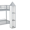 Metal Twin Over Twin Castle Shaped Bunk Bed With Wardrobe And Multiple Storage, Gray White Box Spring Not Required Twin White Gray Metal Bedroom Bunk Metal & Wood
