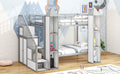 Metal Twin Over Twin Castle Shaped Bunk Bed With Wardrobe And Multiple Storage, Gray White Box Spring Not Required Twin White Gray Metal Bedroom Bunk Metal & Wood
