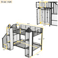 Metal Twin Over Twin Castle Shaped Bunk Bed With Wardrobe And Multiple Storage, Black White Box Spring Not Required Twin White Black Metal Bedroom Bunk Metal & Wood