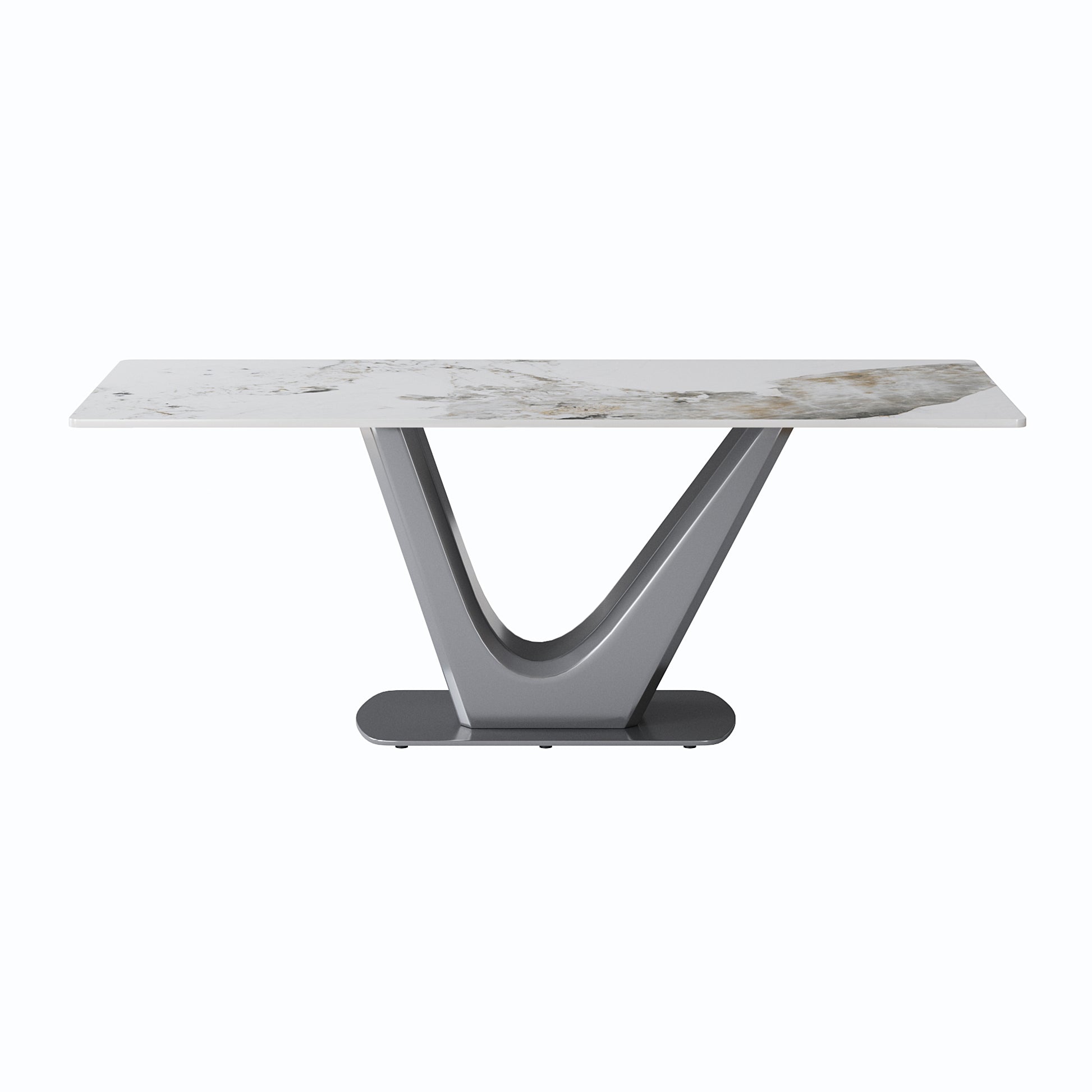78.74 "Modern Artificial Stone Pandora White Panel Gray V Shaped Metal Legs Can Accommodate 8 People. White Gray Dining Room Metal Sintered Stone