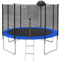 12 Ft Trampoline Outside Safety Net With Basketball Hoop Blue Metal