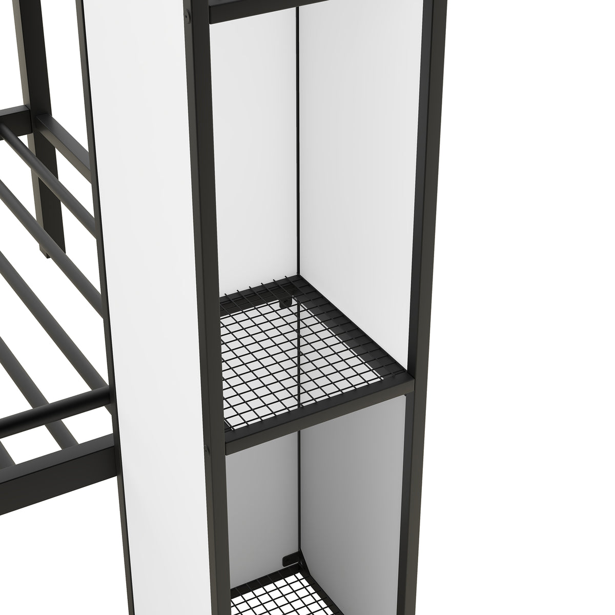 Metal Twin Over Twin Castle Shaped Bunk Bed With Wardrobe And Multiple Storage, Black White Box Spring Not Required Twin White Black Metal Bedroom Bunk Metal & Wood