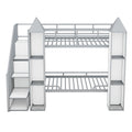 Metal Twin Over Twin Castle Shaped Bunk Bed With Wardrobe And Multiple Storage, Gray White Box Spring Not Required Twin White Gray Metal Bedroom Bunk Metal & Wood