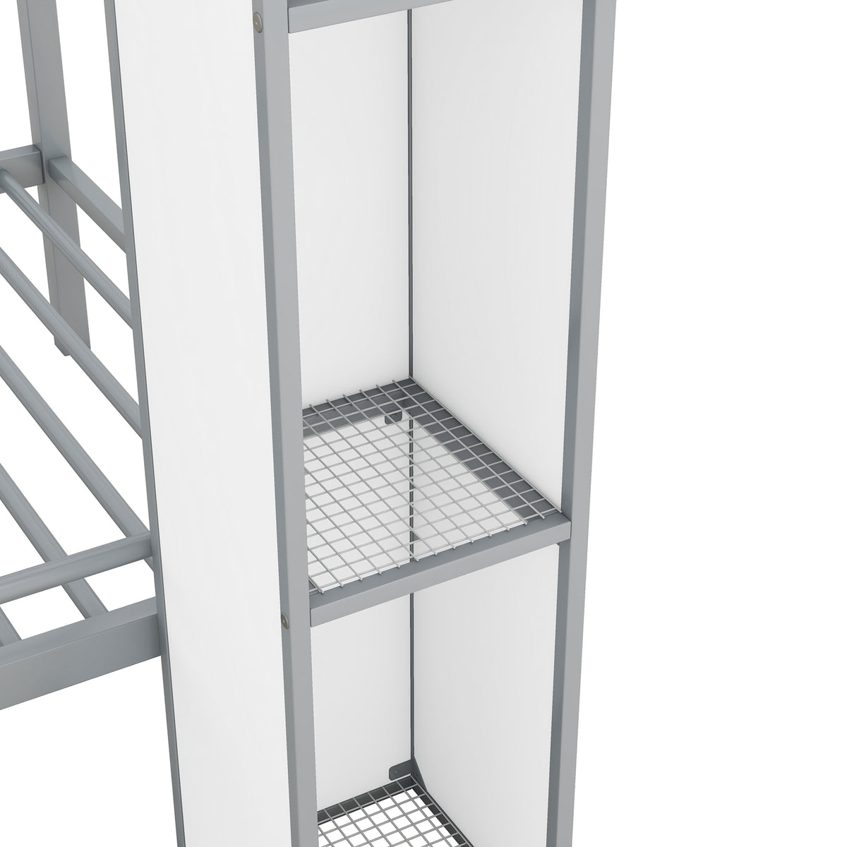 Metal Twin Over Twin Castle Shaped Bunk Bed With Wardrobe And Multiple Storage, Gray White Box Spring Not Required Twin White Gray Metal Bedroom Bunk Metal & Wood