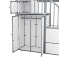 Metal Twin Over Twin Castle Shaped Bunk Bed With Wardrobe And Multiple Storage, Gray White Box Spring Not Required Twin White Gray Metal Bedroom Bunk Metal & Wood