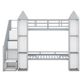 Metal Twin Over Twin Castle Shaped Bunk Bed With Wardrobe And Multiple Storage, Gray White Box Spring Not Required Twin White Gray Metal Bedroom Bunk Metal & Wood