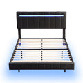 Queen Size Floating Bed Frame With Led Lights And Usb Charging,Modern Upholstered Platform Led Bed Frame,Black Black Pu
