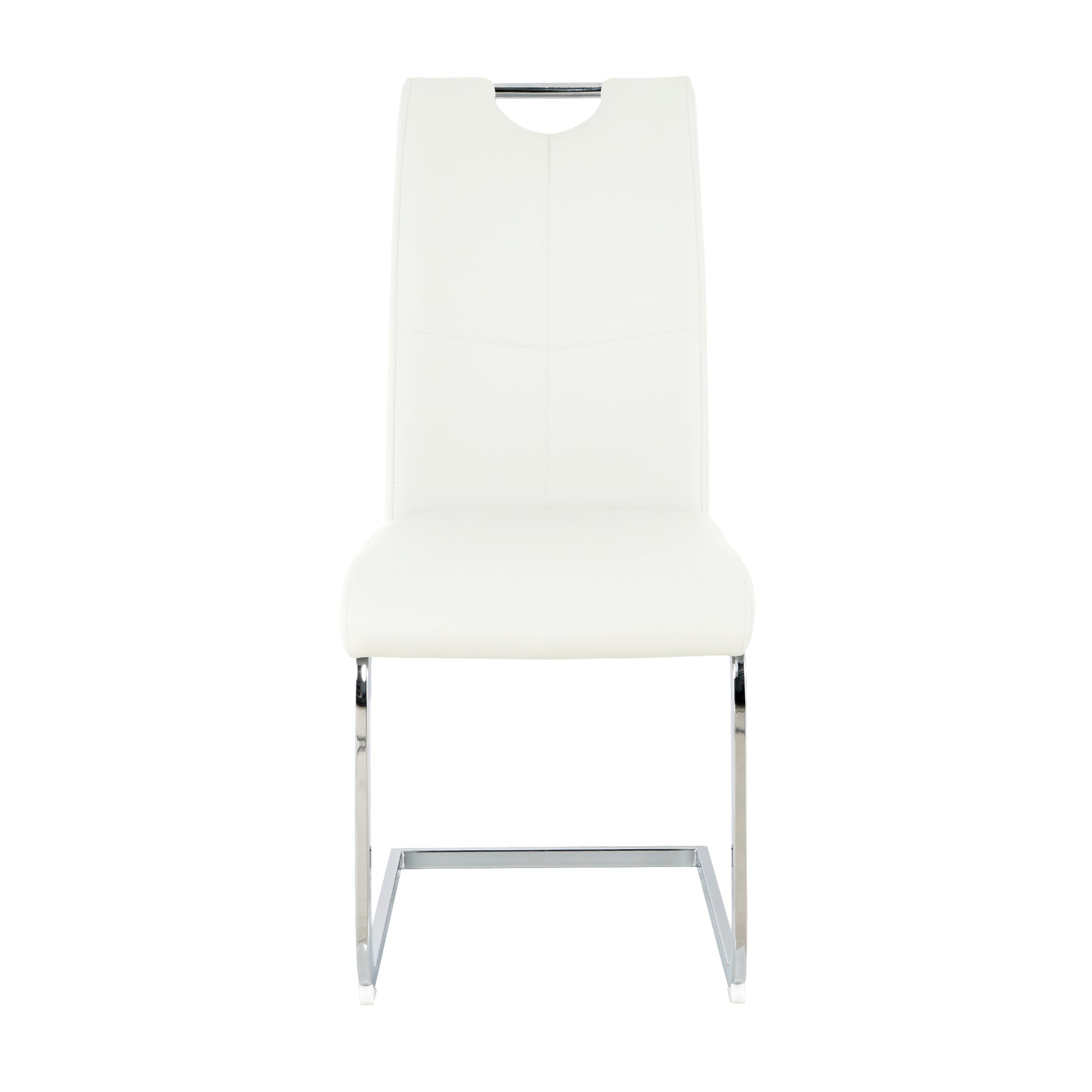 Modern Style Glass Table, Elegant Transparent Design, Durable Support Base, White Dining Chair Set, Electroplated Chair Legs, Suitable For Restaurant Kitchens Set Of 5 White Seats 4 Tempered Glass