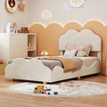 Twin Size Upholstered Platform Bed With Cloud Shaped Bed Board, Beige Beige Velvet