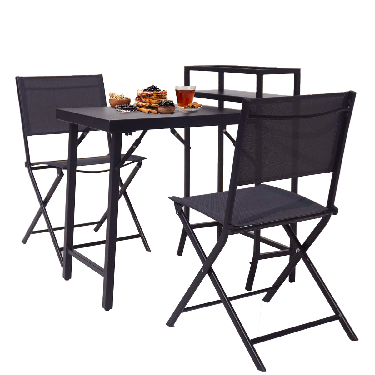 3Pcs Patio Bistro Set, Patio Set Of Foldable Patio Table And Chairs,Outdoor Patio Furniture Sets,Black No Complete Patio Set Black Rust Resistant Frame Garden & Outdoor 2 Person Seating Group Steel Steel