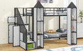 Metal Twin Over Twin Castle Shaped Bunk Bed With Wardrobe And Multiple Storage, Black White Box Spring Not Required Twin White Black Metal Bedroom Bunk Metal & Wood