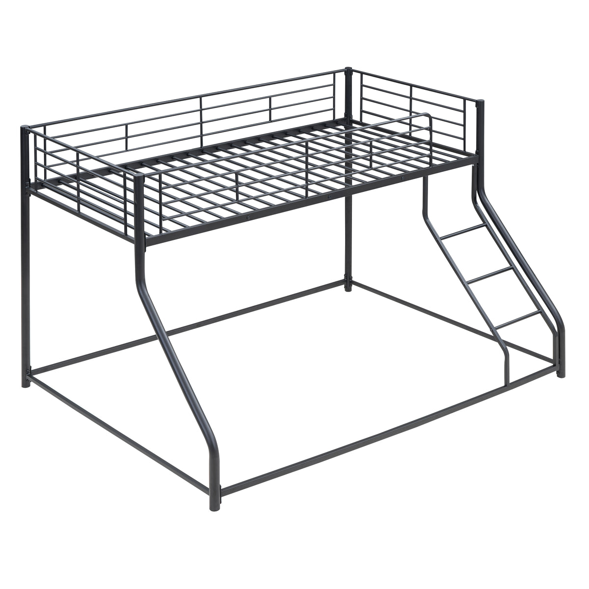 Metal Floor Bunk Bed, Twin Xl Over Queen, Black Black Metal