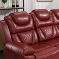 3 Pieces Recliner Sofa Sets Home Theater Seating Manual Recliner Chair With Center Console And Led Light Strip For Living Room, Wine Red Wine Red Foam Faux Leather