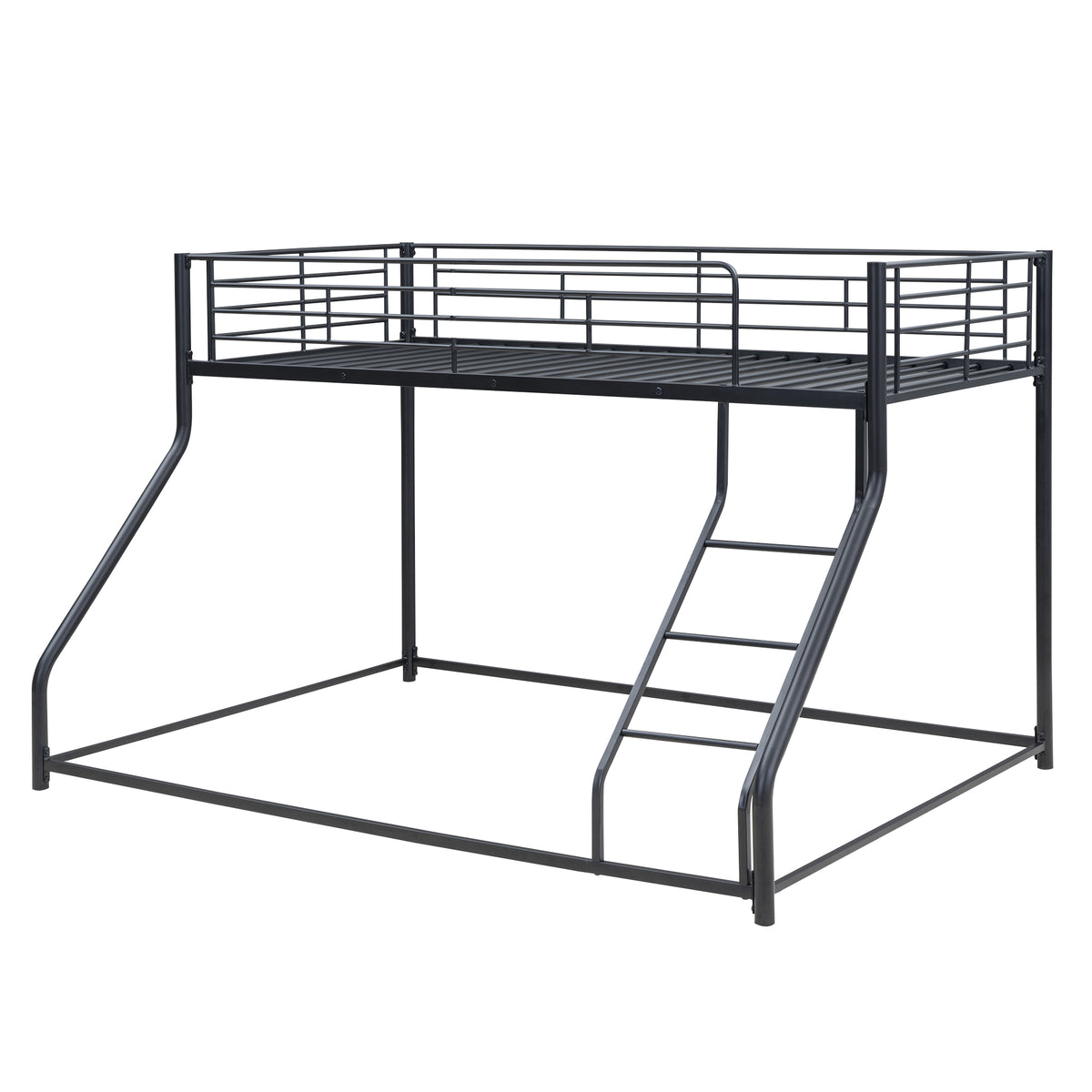 Metal Floor Bunk Bed, Twin Xl Over Queen, Black Black Metal