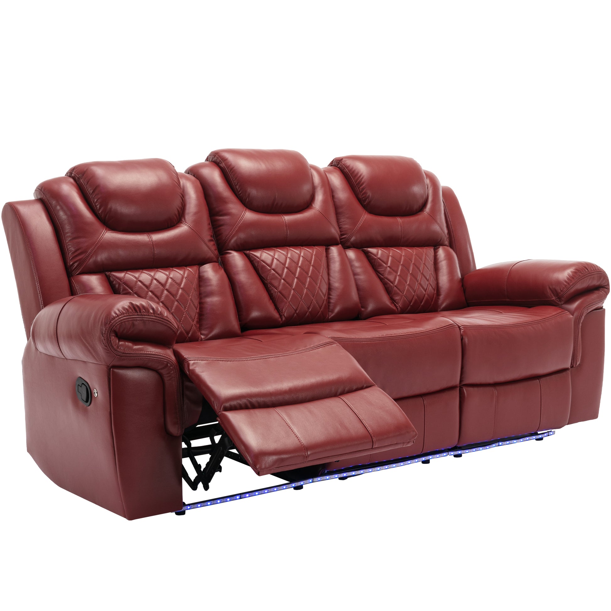 3 Pieces Recliner Sofa Sets Home Theater Seating Manual Recliner Chair With Center Console And Led Light Strip For Living Room, Wine Red Wine Red Foam Faux Leather