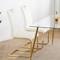 Modern Dining Chairs With Faux Leather Padded Seat Dining Living Room Chairs Upholstered Chair With Gold Metal Legs Design For Kitchen, Living, Bedroom, Dining Room Side Chairs Set Of 4 White Gold Metal