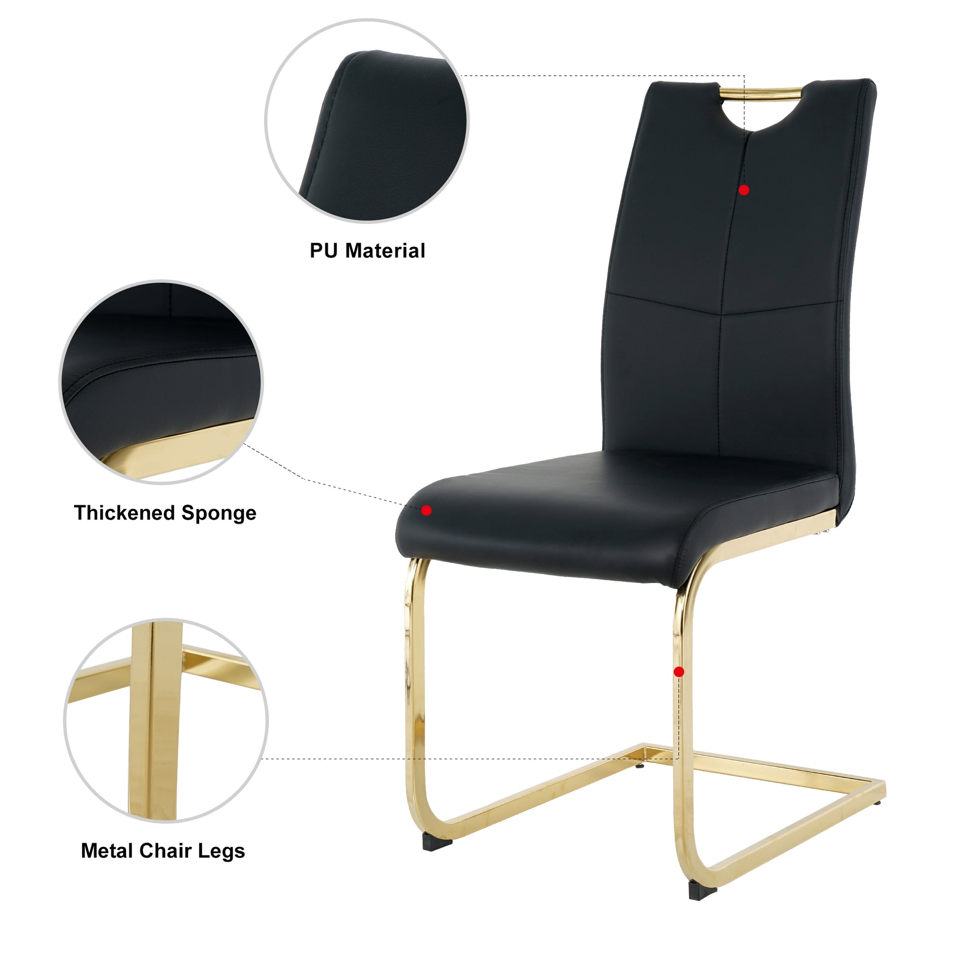 Modern Style Glass Dining Table, Elegant Transparent Design, Solid Support Base, Black Dining Chair Set, Gold Plated Chair Legs, Suitable For Restaurant Kitchen Use Set Of 5 Black Gold Seats 4 Mdf Glass