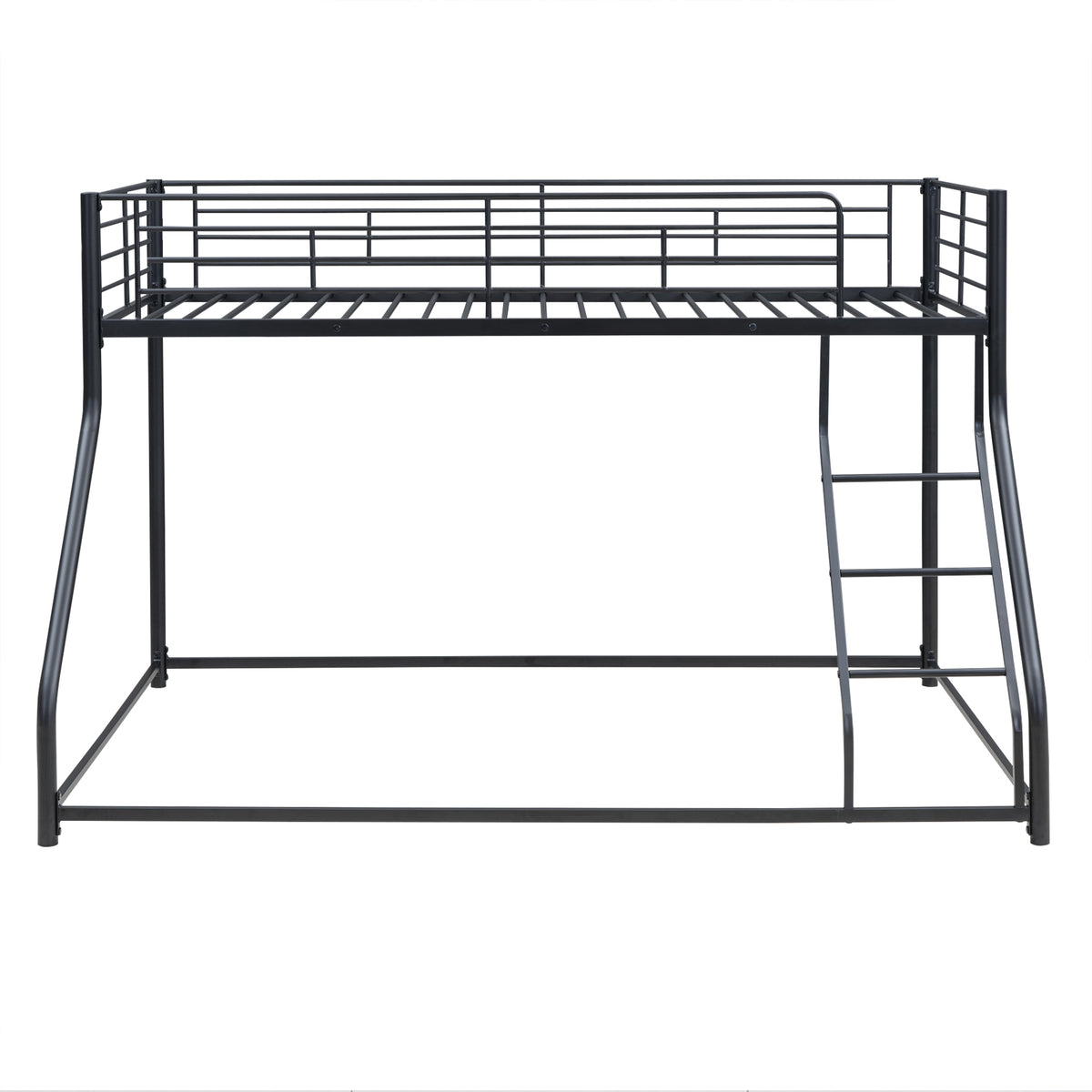 Metal Floor Bunk Bed, Twin Xl Over Queen, Black Black Metal