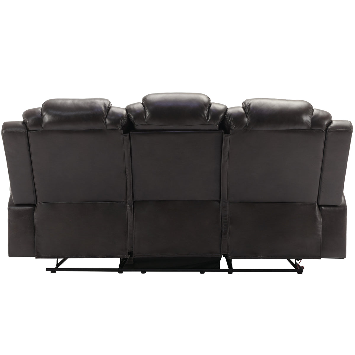 Home Theater Seating Manual Recliner Chair With Center Console And Led Light Strip For Living Room, Brown Brown Foam Faux Leather