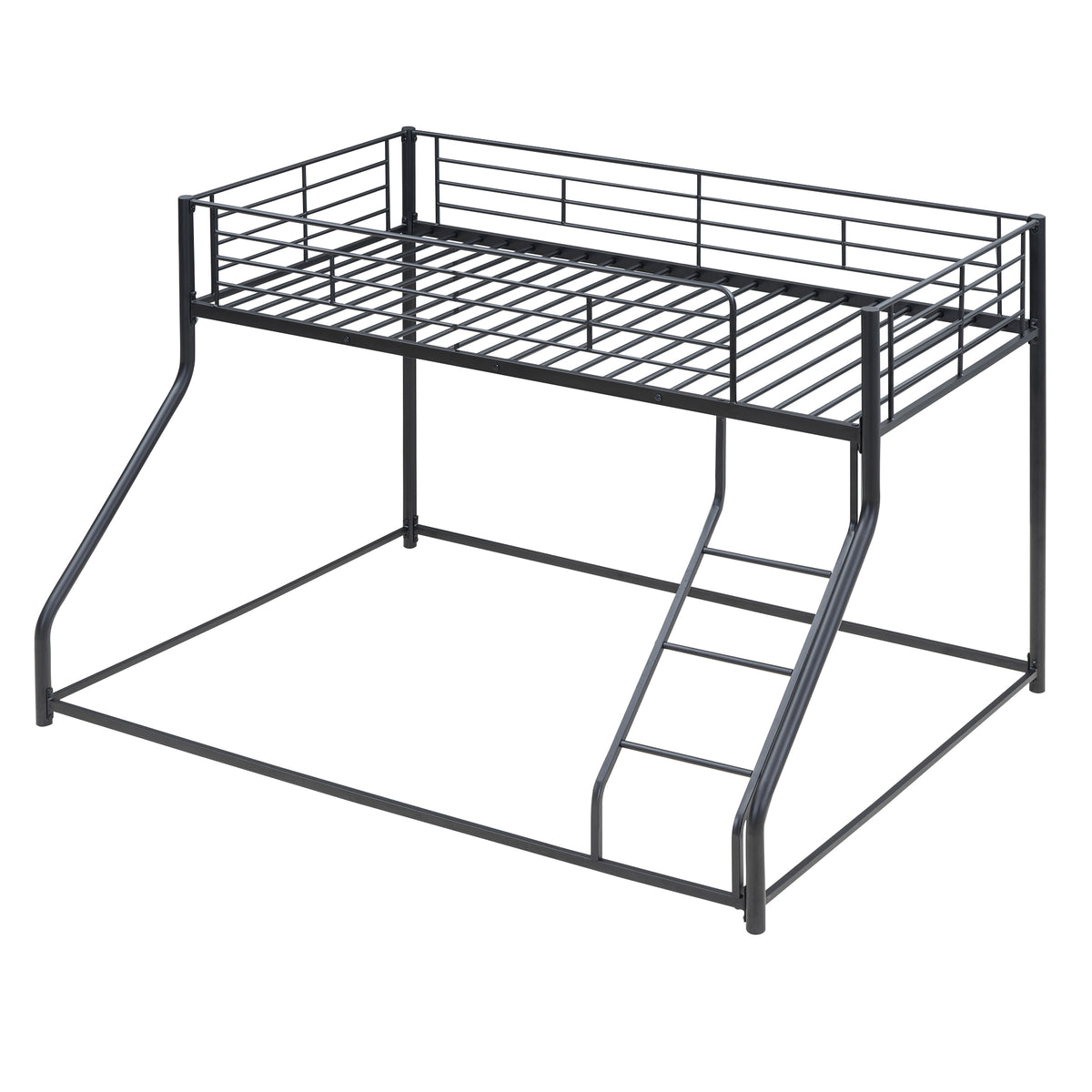 Metal Floor Bunk Bed, Twin Xl Over Queen, Black Black Metal